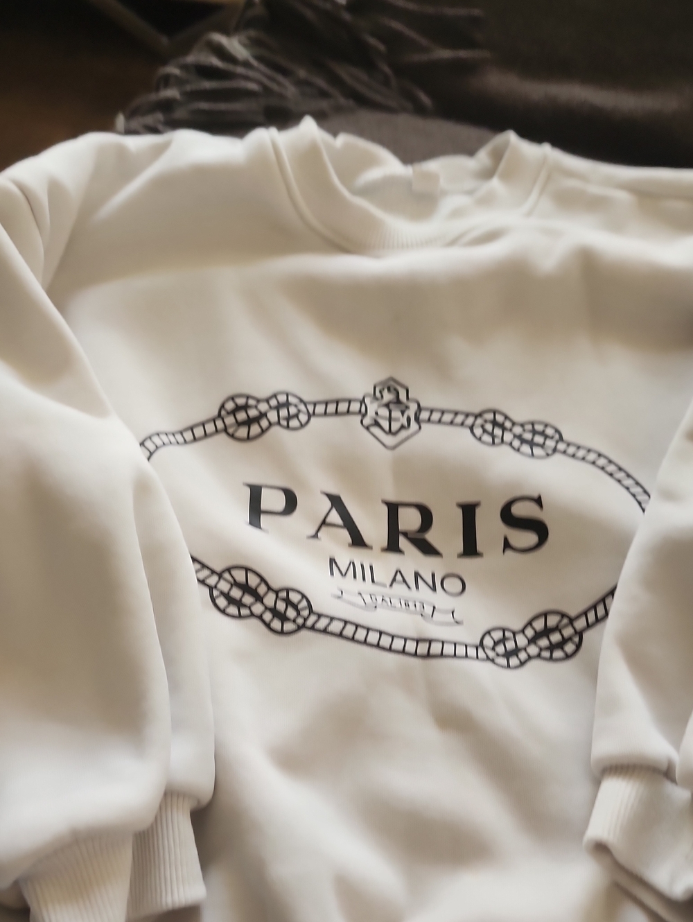 White "PARIS MILANO" Graphic Sweatshirt